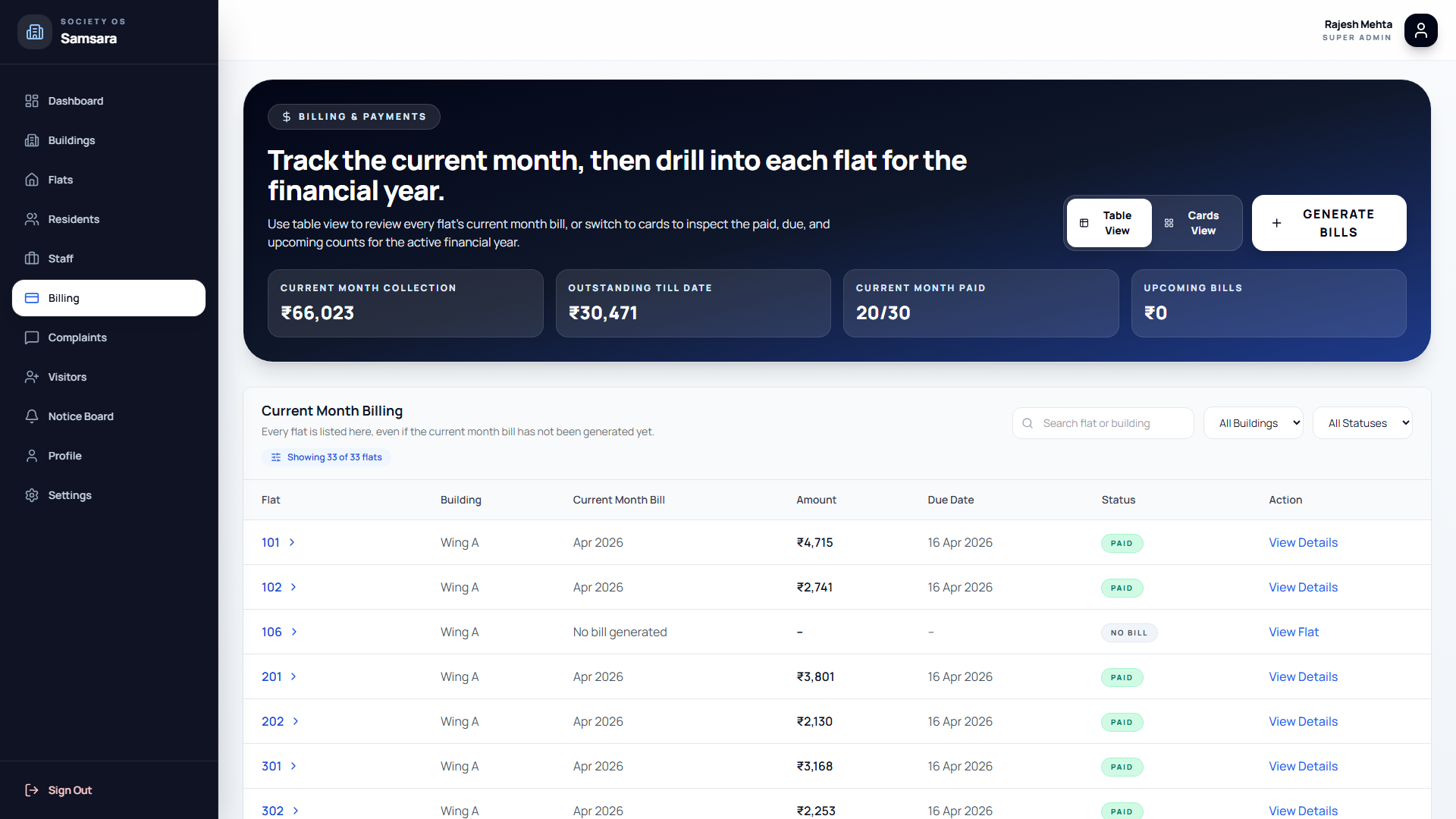 Samsara billing screen