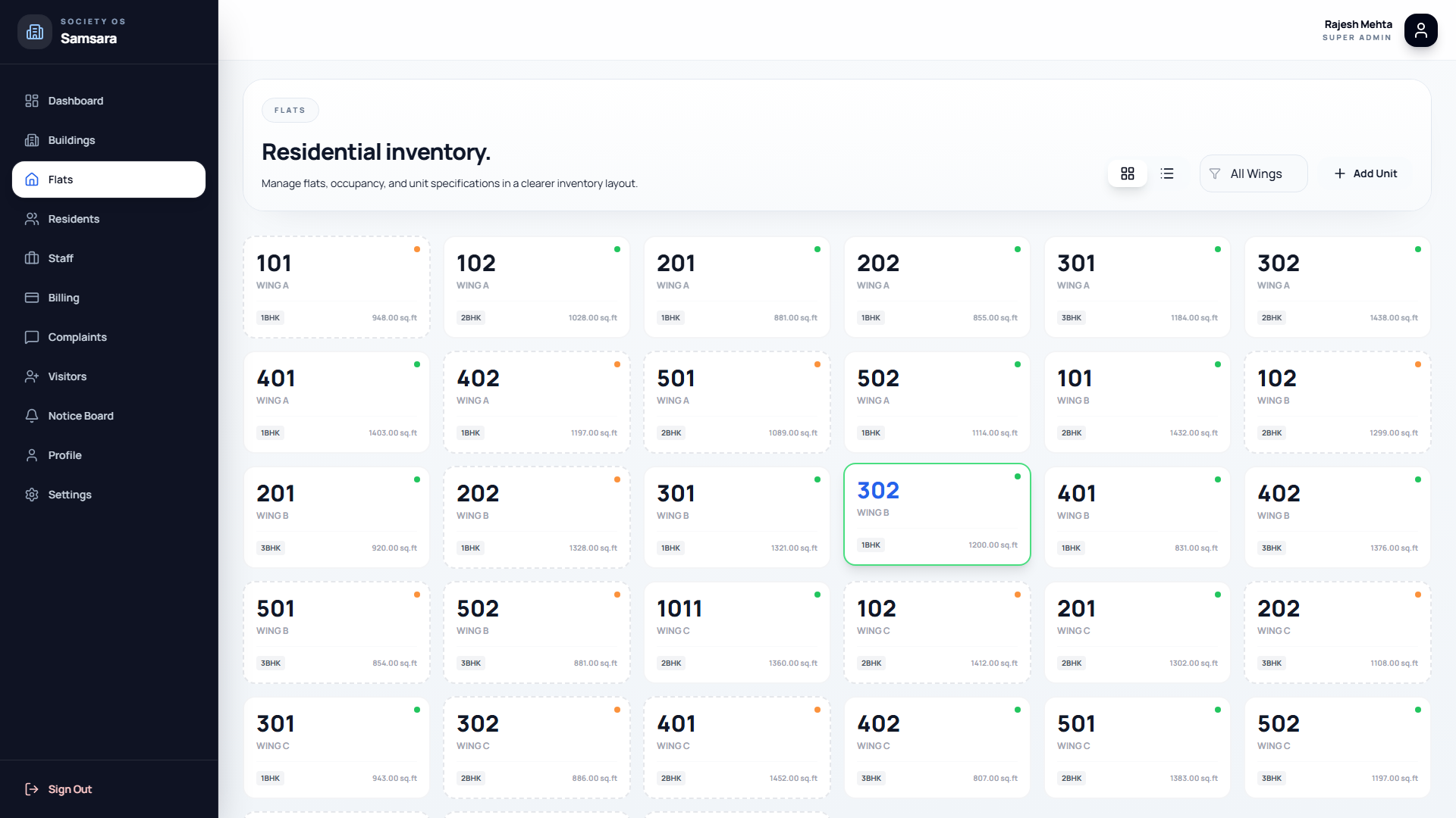 Samsara flats screen