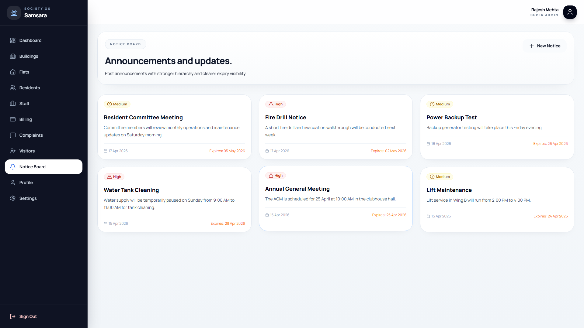 Samsara notice board screen