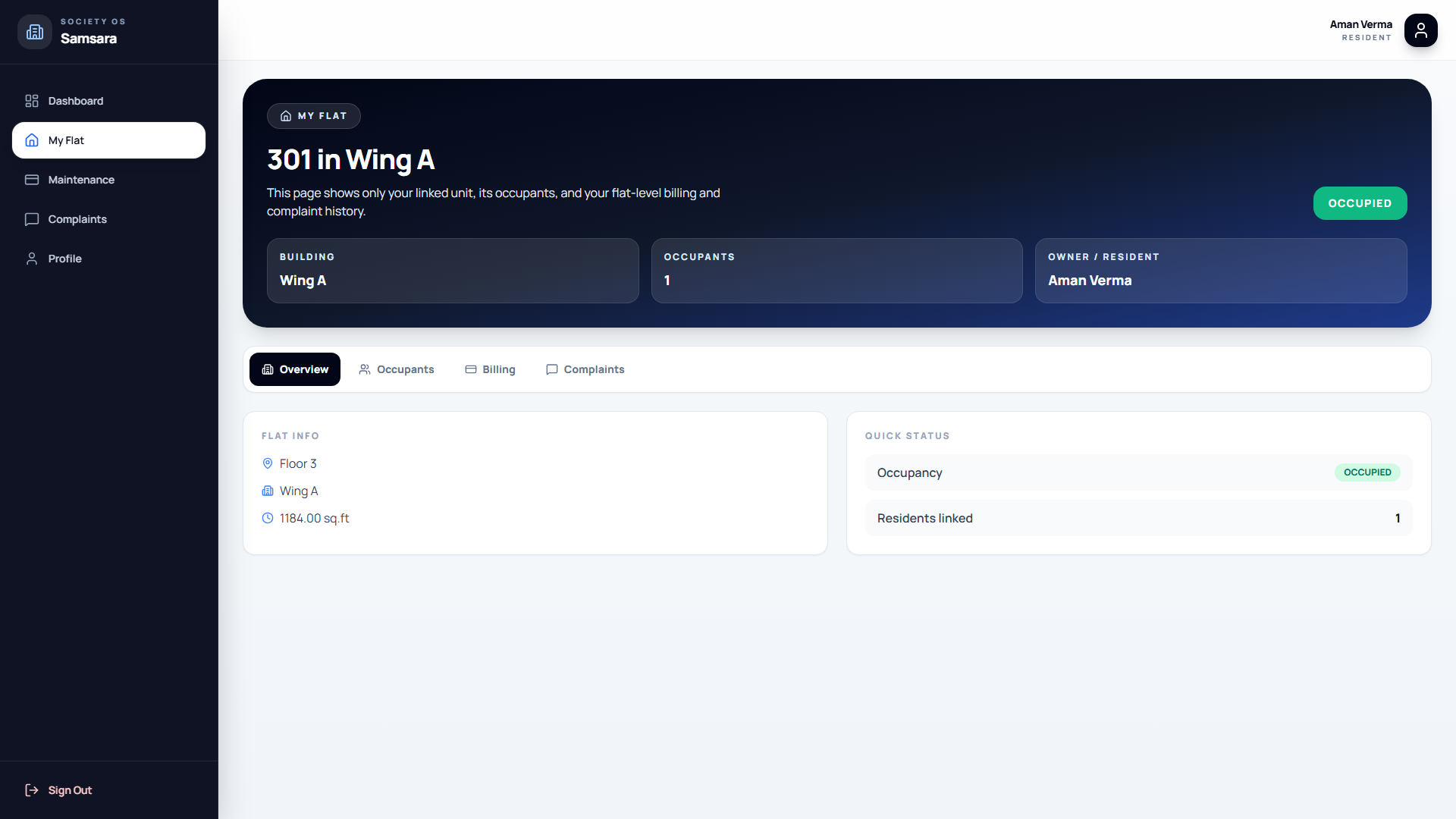 Samsara resident flat screen