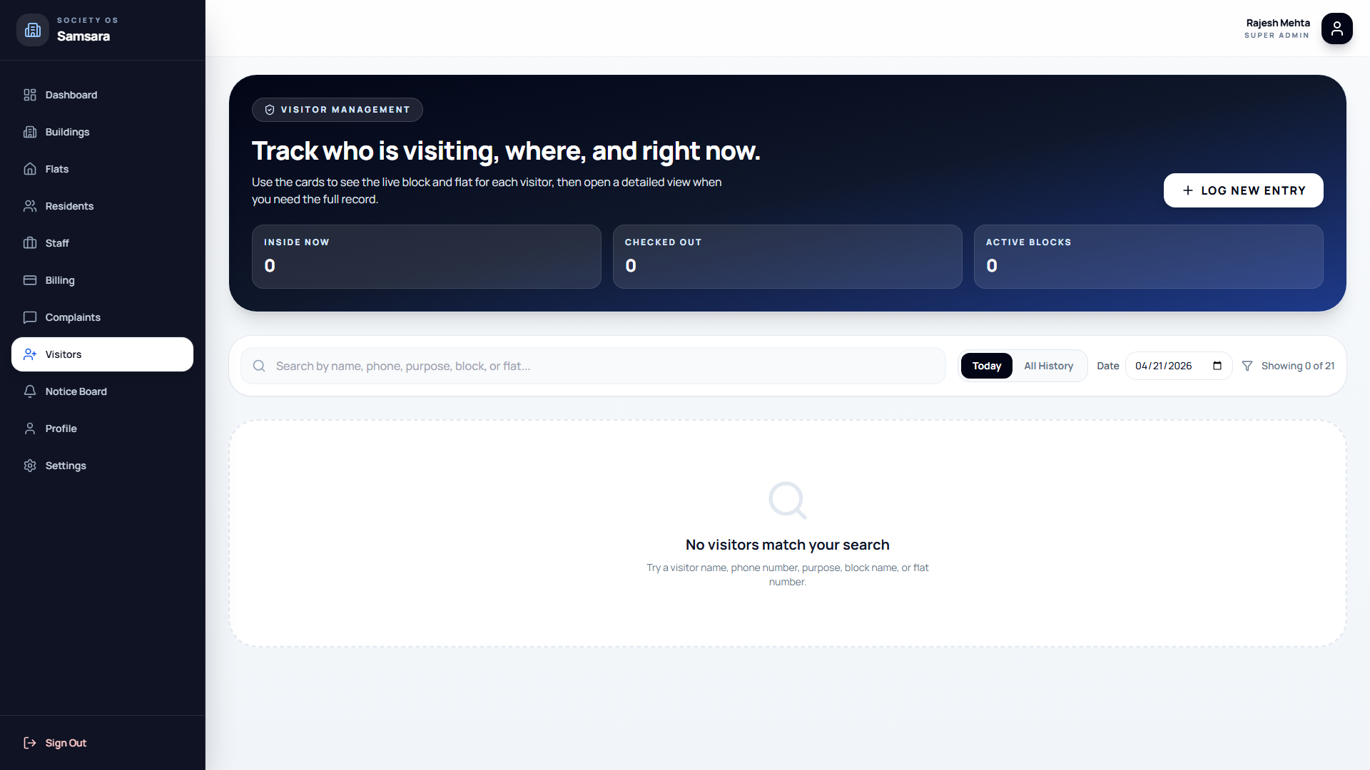 Samsara visitors screen